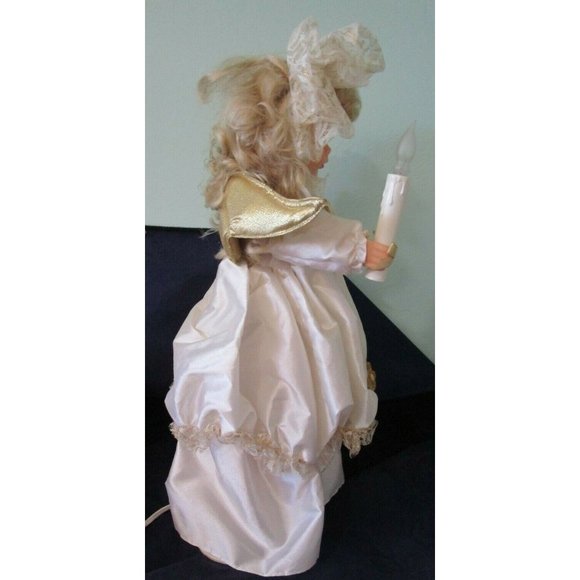 Animated Christmas Angel Doll 24" White Gold Lace Mantilla Trim Roses Candle IOB - Picture 7 of 12